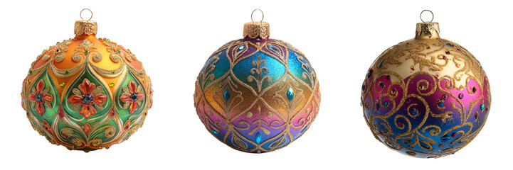 Collection of christmas colorful ornament isolated on a transparent background