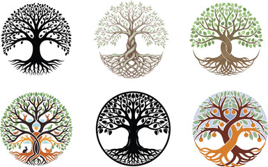 tree of life symbols with roots and leaves in various colors and designs