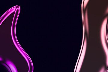 Vibrant pink liquid shapes on dark background with shiny effect and reflections