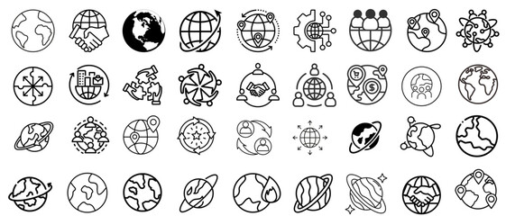 Global Network and Earth Line Icons Set, World Communication Vector Illustration
