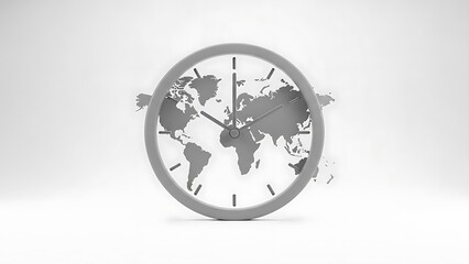Gray clock with a map on a plain background showing the time at 10:10