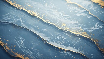 An abstract nature texture of white ice forming a frosty pattern on a window ripples like clear blue ocean waves and foam across a cold surface