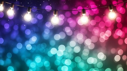 Abstract colorful background with bright glowing bokeh circles and shiny glitter sparkles creates a festive blue holiday wallpaper with blurred illuminated lights and a defocused Christmas decoration 