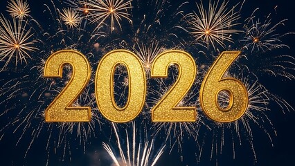 Happy New Year 2026 celebration greeting card with 3d number design and fireworks illustration vector for a festive winter holiday party