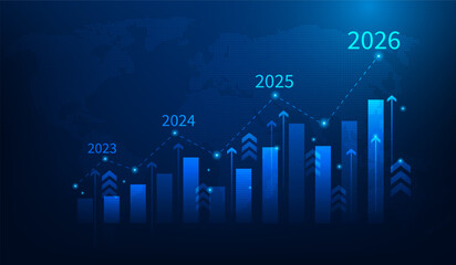 business economic graph finance growth 2026. focus target and start new year. strategic planning achievement.vector illustration fantastic technology.