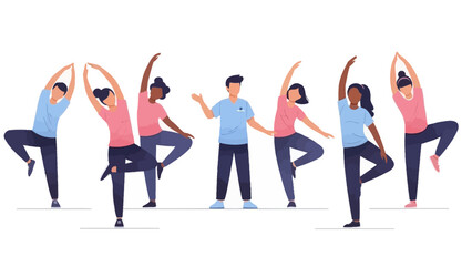 Fototapeta premium Group of diverse individuals engaging in a synchronized yoga or dance routine showcasing