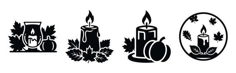 autumn candle silhouette icon vector set