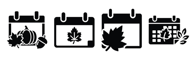 autumn event calendar silhouette icon vector set