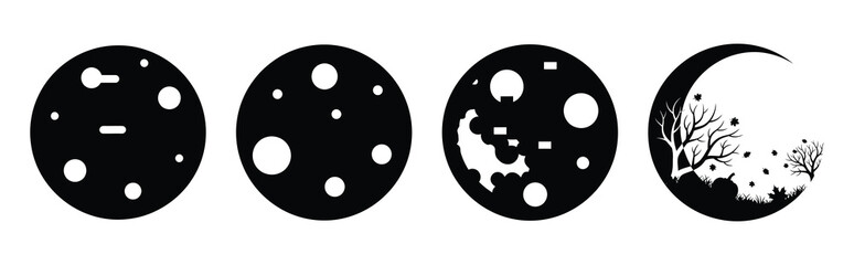 autumn full moon silhouette icon vector set © SreeBinodiny