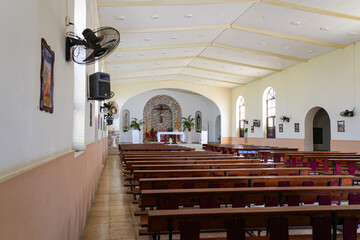 Interior of St. Louis Bertrand Church in Rincon on the Caribbean island of Bonaire in the Dutch Caribbean