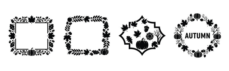 fall season frame silhouette icon vector set