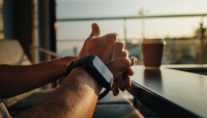 bracelet connect&eacute; noir au poignet, suivi d'activit&eacute; et sant&eacute;