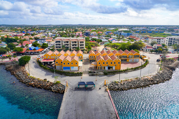 Aerial view of South Pier Mall : Gateway to Kralendijk for cruise ship tourists in Bonaire, Dutch...