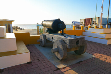 Old cannon on the ramparts of Fort Oranje and Lighthouse in Kralendijk, Bonaire - 17th century...
