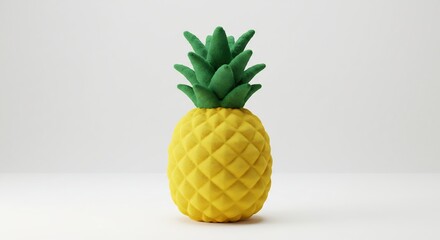 清潔感あふれる真っ白なスタジオ背景に鮮やかに佇む黄色と緑のパイナップル形消しゴム柔らかな自然光が形と質感を優しく際立たせ見る人にトロピカルな明るい雰囲気と楽しさを届ける魅力的な静物表現. AI Generated