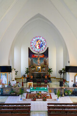 Altarpiece of the San Bernardo Catholic Church in Kralendijk on Bonaire island in the Caribbean...