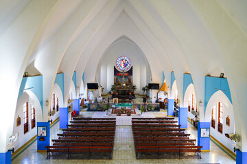 Nave of the San Bernardo Catholic Church in Kralendijk on Bonaire island in the Caribbean...