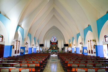 Nave of the San Bernardo Catholic Church in Kralendijk on Bonaire island in the Caribbean...