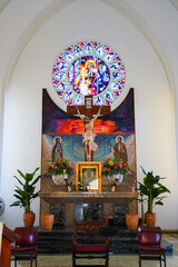 Altarpiece of the San Bernardo Catholic Church in Kralendijk on Bonaire island in the Caribbean...