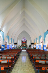 Nave of the San Bernardo Catholic Church in Kralendijk on Bonaire island in the Caribbean...