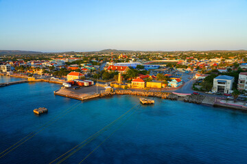Aerial view of Fort Oranje and Lighthouse in Kralendijk, Bonaire - 17th century Dutch fortification...