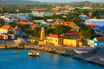 Aerial view of Fort Oranje and Lighthouse in Kralendijk, Bonaire - 17th century Dutch fortification...