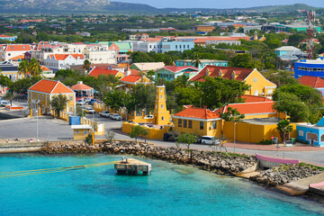 Aerial view of Fort Oranje and Lighthouse in Kralendijk, Bonaire - 17th century Dutch fortification...