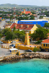Aerial view of Fort Oranje and Lighthouse in Kralendijk, Bonaire - 17th century Dutch fortification...