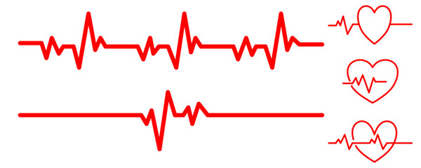 Heart rate pulse graph. Heartbeat icon. ECG, EKG test report. Electrocardiogram line symbol. Heart rhythm sign. Transparent png and vector illustration. 