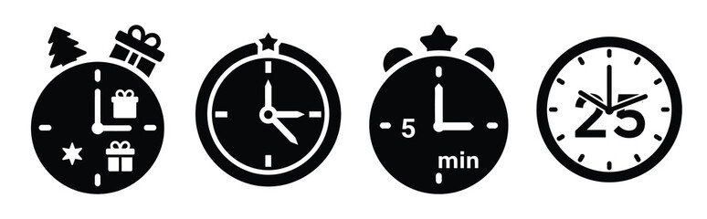 holiday countdown clock silhouette icon vector set