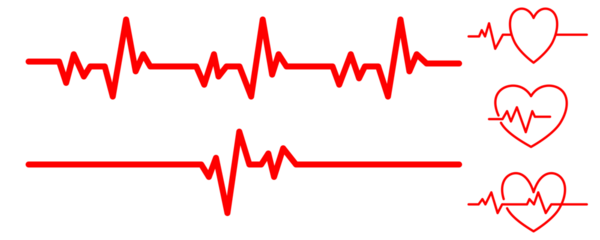 Heart rate pulse graph. Heartbeat icon. ECG, EKG test report. Electrocardiogram line symbol. Heart rhythm sign. Transparent png and vector illustration. 