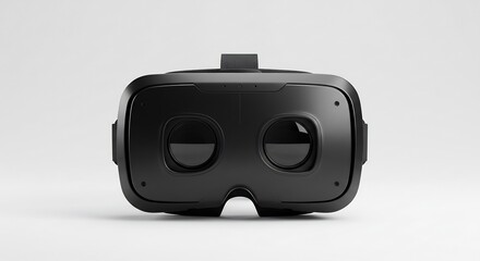 未来的な黒い仮想現実ヘッドセットが清潔な白背景で柔らかな照明に照らされ際立つ高品質3Dレンダリング. AI Generated