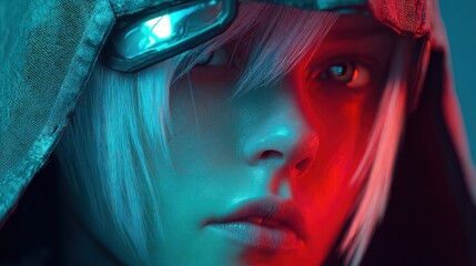 Closeup portrait of person with vivid lighting