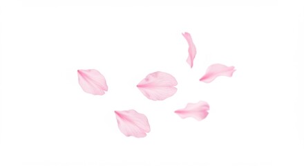 柔らかな自然光が淡いピンク色の桜の花びらを優しく照らし透き通るように輝きながら真っ白な背景にふわりと舞い漂う心を癒す春の光景. AI Generated