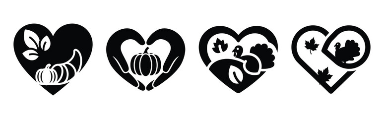 thanksgiving love icon silhouette icon vector set