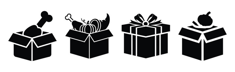 thanksgiving surprise box silhouette icon vector set