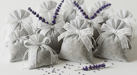 柔らかな光が照らす手作りのラベンダーサシェ 心地よい香りが広がりリラックスできる穏やかな時間を演出. AI Generated