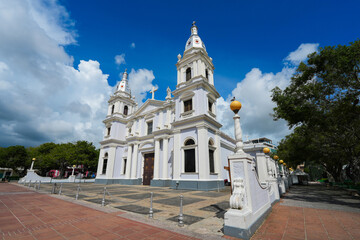 Facade of the Catedral de Guadalupe in Ponce's historic Plaza Las Delicias, Puerto Rico