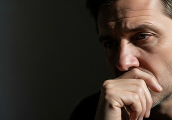 Thoughtful Man Close-Up Portrait with Pensive Expression