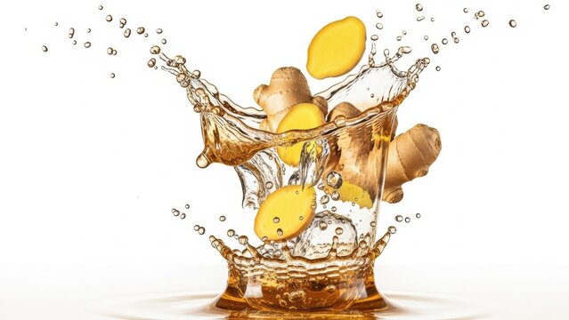 ginger splash isolated on white background, stock photography
