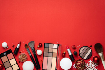 Winter cosmetic, make-up products. Christmas sale and shopping concept.