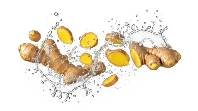 ginger splash isolated on white background, stock photography
