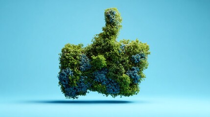 Thumb's-up formed by foliage against light blue backdrop