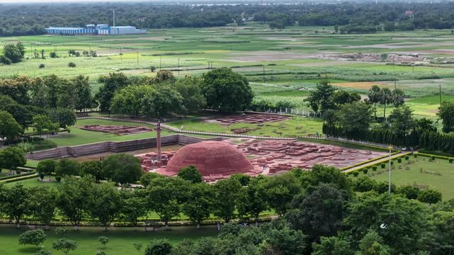 4K Drone Footage of Ruins of Lichhavi King Fort, Vaishali, Bihar | Aerial View of Ancient Historical Ruins and Archaeological Heritage Site in India