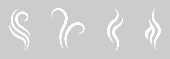 Smoke steam icon set vector. Hit stink, coffee, fragrance flame elements. Collection of stylized  and white smoke and steam icons on isolated background.