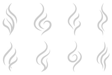 Smoke steam icon set vector. Hit stink, coffee, fragrance flame elements. Collection of stylized  and white smoke and steam icons on isolated background.