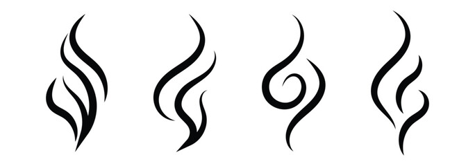 Smoke steam icon vector logo set. Smoke smell, steam aroma heat icon illustration. Smoke, steam, smog, smell symbols.