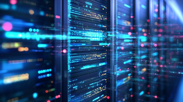 Futuristic Data Center with Glowing Servers and Digital Networks