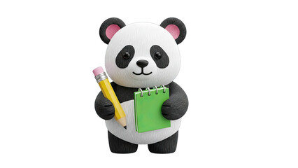 Cute Panda Writing in Notebook with Pencil