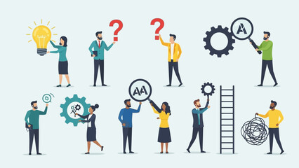 Innovative collaboration and problem-solving team concept with diverse professionals engaging in